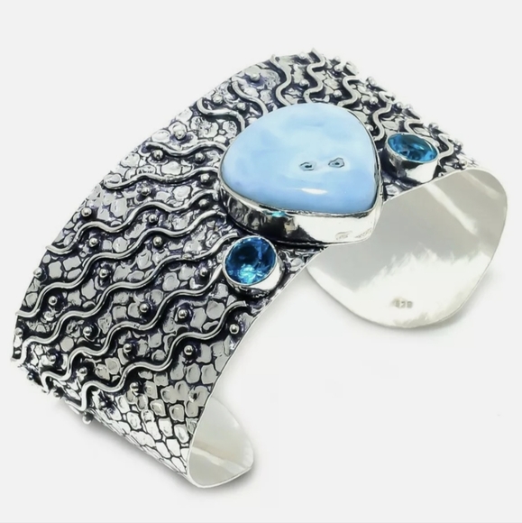 New Owyhee Opal and Blue Topaz 925 Silver Cuff Bracelet. - Picture 16 of 16